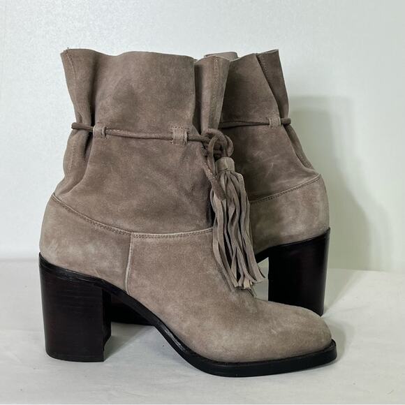 Jeffrey Campbell LaForge Tan Suede Heeled Boots with Fringe Size 6.5 EUC - Picture 3 of 6